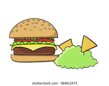 Tasty burger with guacamole vector illustration