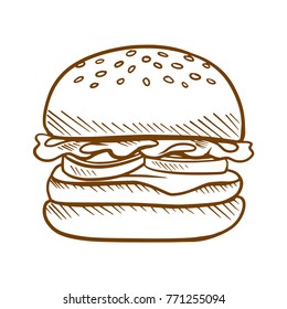 Tasty burger, hand drawn vector illustration.