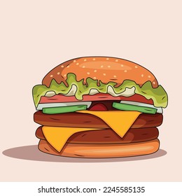 tasty Burger with meat . Vector isolated object