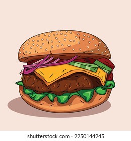 tasty Burger with meat . Vector isolated object