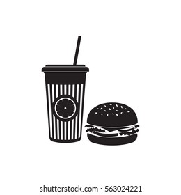 Tasty burger and orange juice vector icon for web design and mobile application user interface