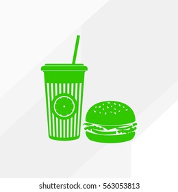Tasty burger and orange juice vector icon for web design and mobile application user interface