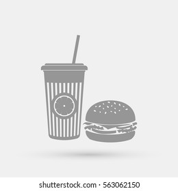 Tasty burger and orange juice vector icon for web design and mobile application user interface