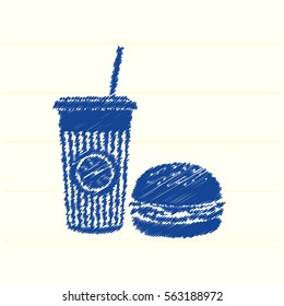 Tasty burger and orange juice vector icon for web design and mobile application user interface