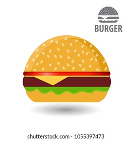 Tasty burger vector from a fast food with meat, cheese, and salads. Vector Illustration.