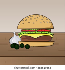 Tasty burger vector illustration