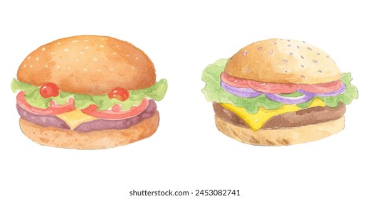 tasty burger watercolor vector illustration 