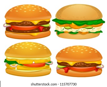 Tasty burgers, vector Illustration,