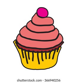 Tasty cake with berries, isolated on white background. Vector illustration.