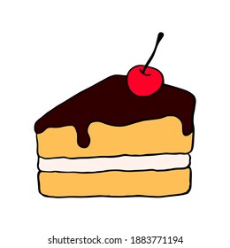 Aislado con chocolate y cereza sobre un fondo blanco. Ilustración del vector
