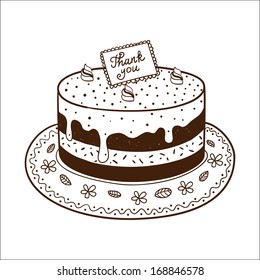 Tasty cake pie with thanksgiving nameplate. Sketch vector illustration