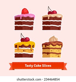 Tasty cake slices. Flat style illustration. EPS 10 vector.