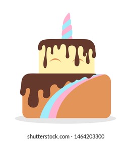 Tasty cake. Sweet delicious cream. Baked dessert for birthday celebration. Isolated flat vector illustration