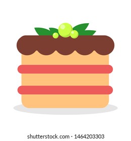 Tasty cake. Sweet delicious cream. Baked dessert for birthday celebration. Isolated flat vector illustration