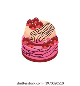 Tasty cake with topping and strawberries isometric icon on white background vector illustration