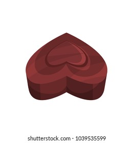 Tasty candy in shape of heart. Delicious chocolate confectionery. Detailed element for box of sweets, advertising poster or flyer. Isolated vector illustration