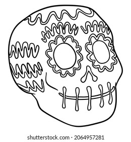 Tasty candy skull for coloring, decorated with traditional Mexican pattern for Day of the Dead celebration.