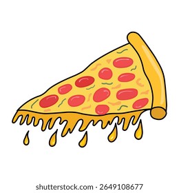 Tasty Cartoon Pizza Slice with Melting Cheese and Pepperoni Toppings