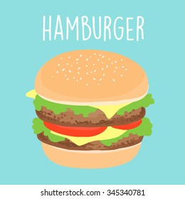 tasty cheese hamburger cartoon vector illustration