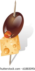 Tasty Cheese and Olive Canape Illustration. EPS10
