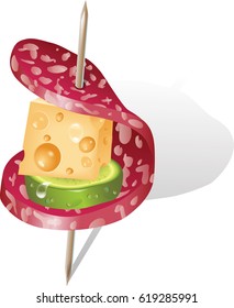 Tasty Cheese and Salami Canape Illustration. Eps10