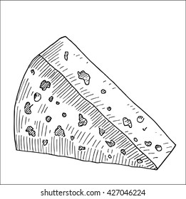 tasty cheese slice vector drawing illustration, in hand drawn sketch style