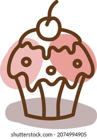 Muffin de cerezo, ilustración, vector, sobre fondo blanco.