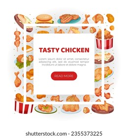 Tasty Chicken Food Banner Design with Served Dish Vector Template