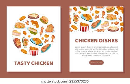 Tasty Chicken Food Banner Design with Served Dish Vector Template