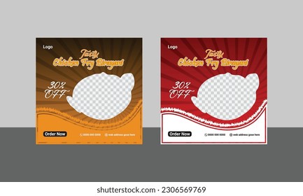 Tasty chicken fry biryani Delicious food menu square size and social media template multiple design.