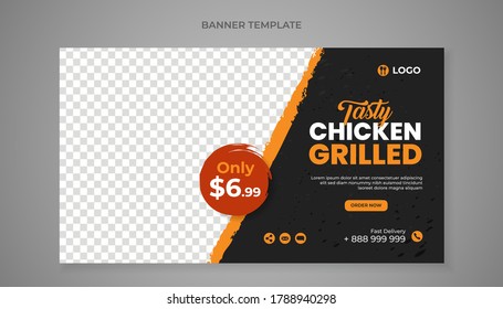 Tasty chicken grilled food banner template