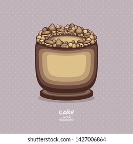 Tasty chocolate cake. Dessert vector illustration. Logo for confectionery and bakery. Sweet food collection.