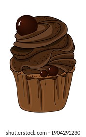 Tasty chocolate cupcake with creamy topping and chocolate candy on top. Yummy!