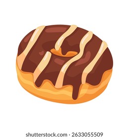 Tasty chocolate donut with a creamy drizzle, isolated on white. Ideal for bakery, dessert, and food-related projects.