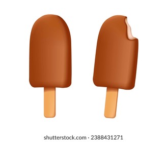 Tasty chocolate ice cream 3D illustration. Sweet summer delicacy sundaes,gelatos with different tasties, isolated ice-cream cone with topping. Vector illustration for web,design, print 3D vector