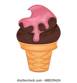 Tasty chocolate ice cream in waffle cup. Vector illustration. EPS10