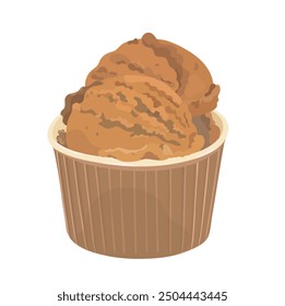 Tasty chocolate vector ice cream scoop in a cup. Cartoon sweet cold summer dessert icon illustration.