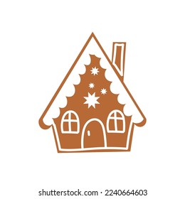 Tasty Christmas gingerbread cookie in shape of house on white ba