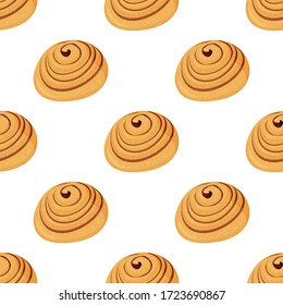Tasty cinnamon bun seamless pattern. Fresh bakery background.