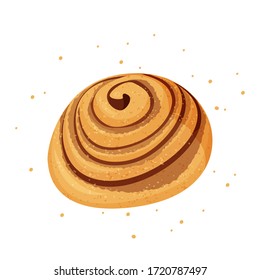 Tasty cinnamon bun vector illustration. Isolated on white background.