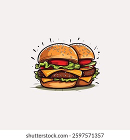 Tasty Classic Hamburger Flat Vector Illustration