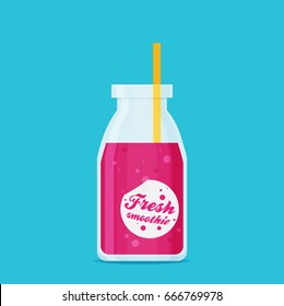 Tasty cocktail. Pink smoothie. Flat vector.