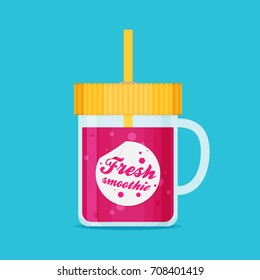 Tasty cocktail. Pink smoothie. Flat vector.