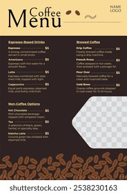 Tasty coffee and hot drinks menu design template. Design for menu restaurant.