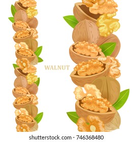 tasty collection of seamless borders with walnuts and green leaves for your design