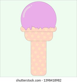 Tasty color bright ice-cream in waffle cone in light green background.