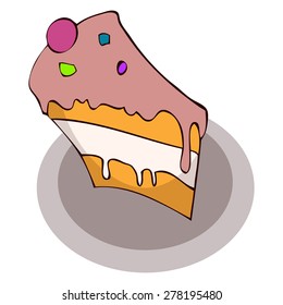 Tasty Colorful Cut of Cake, Vector Illustration isolated on White Background.