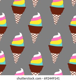 Tasty colorful Ice cream cones seamless pattern background 