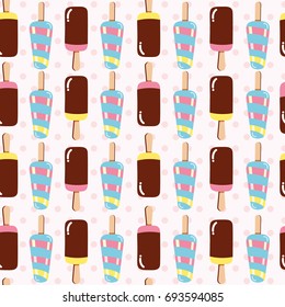 Tasty colorful icecream seamless pattern with polka dots. Ice cream and Popsicle with polka dots. Vector illustration for web design or print