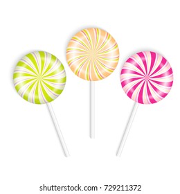 Tasty colorful lollipop on white background, set